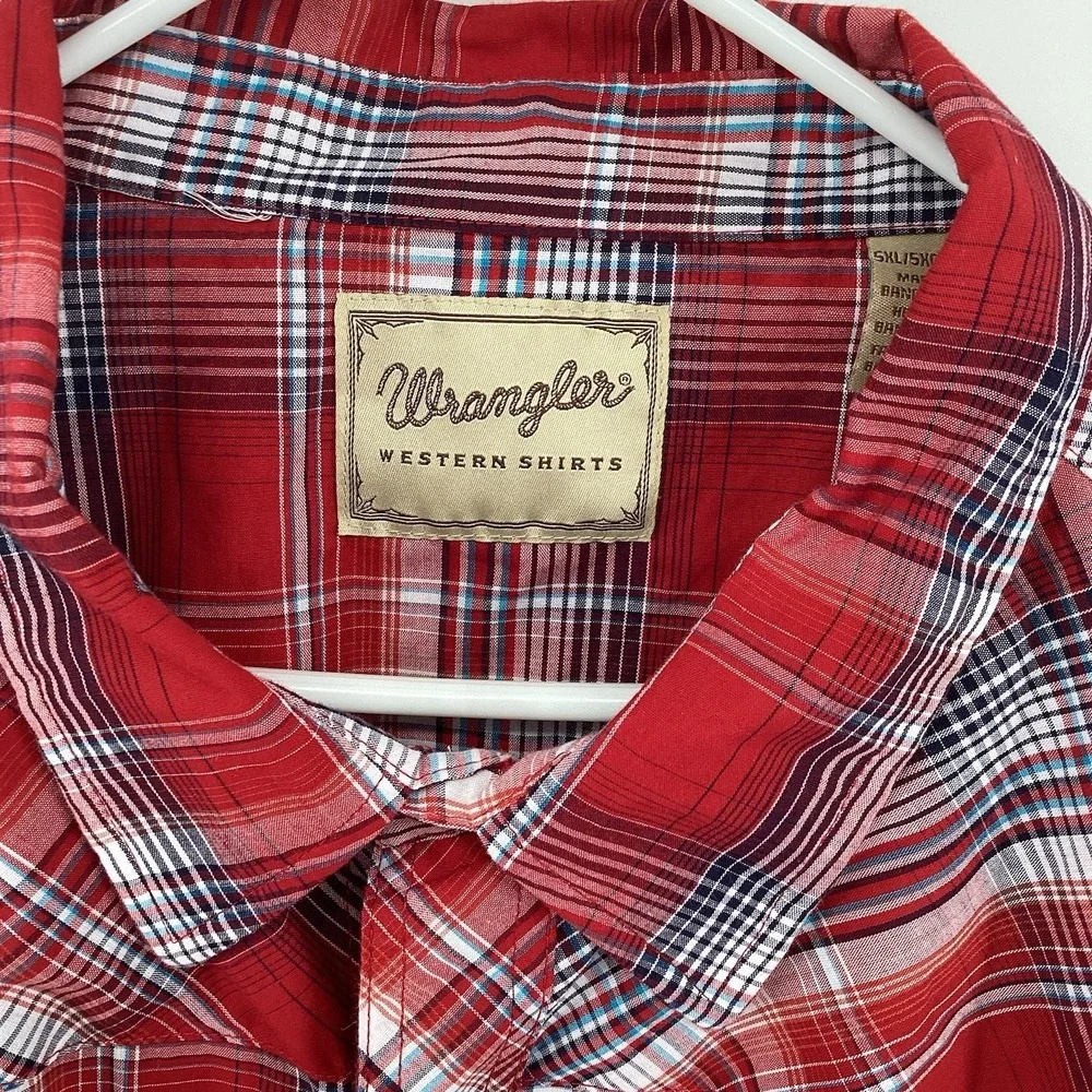Men's Wrangler Short Sleeved Pearl Snap Plaid Wester Shirt Cowboy Big & Tall 5XL